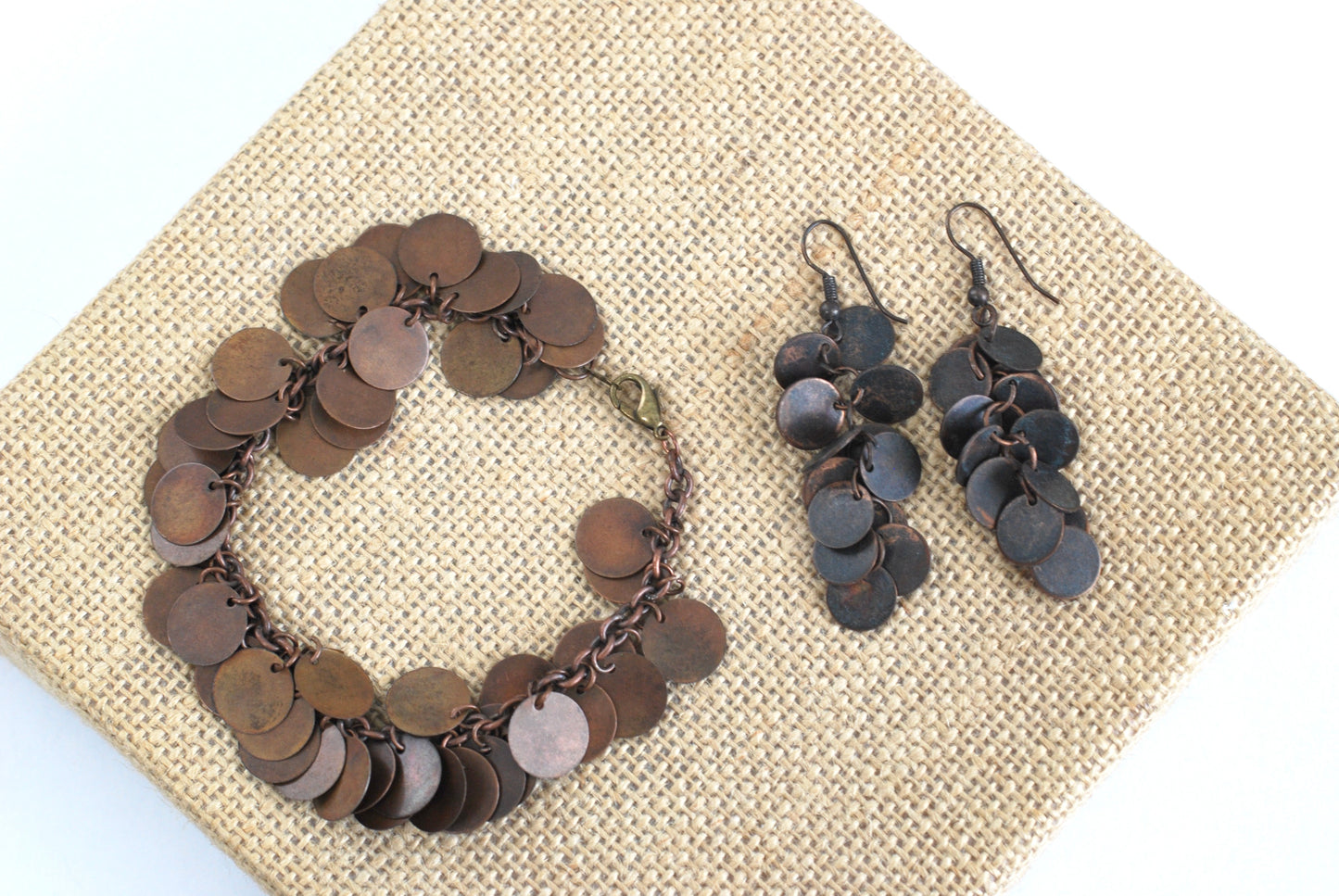 Copper Disc Cha Cha Bracelet and Earrings Set