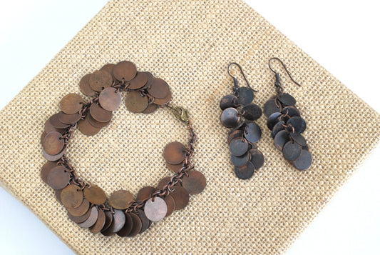 Copper Disc Cha Cha Bracelet and Earrings Set