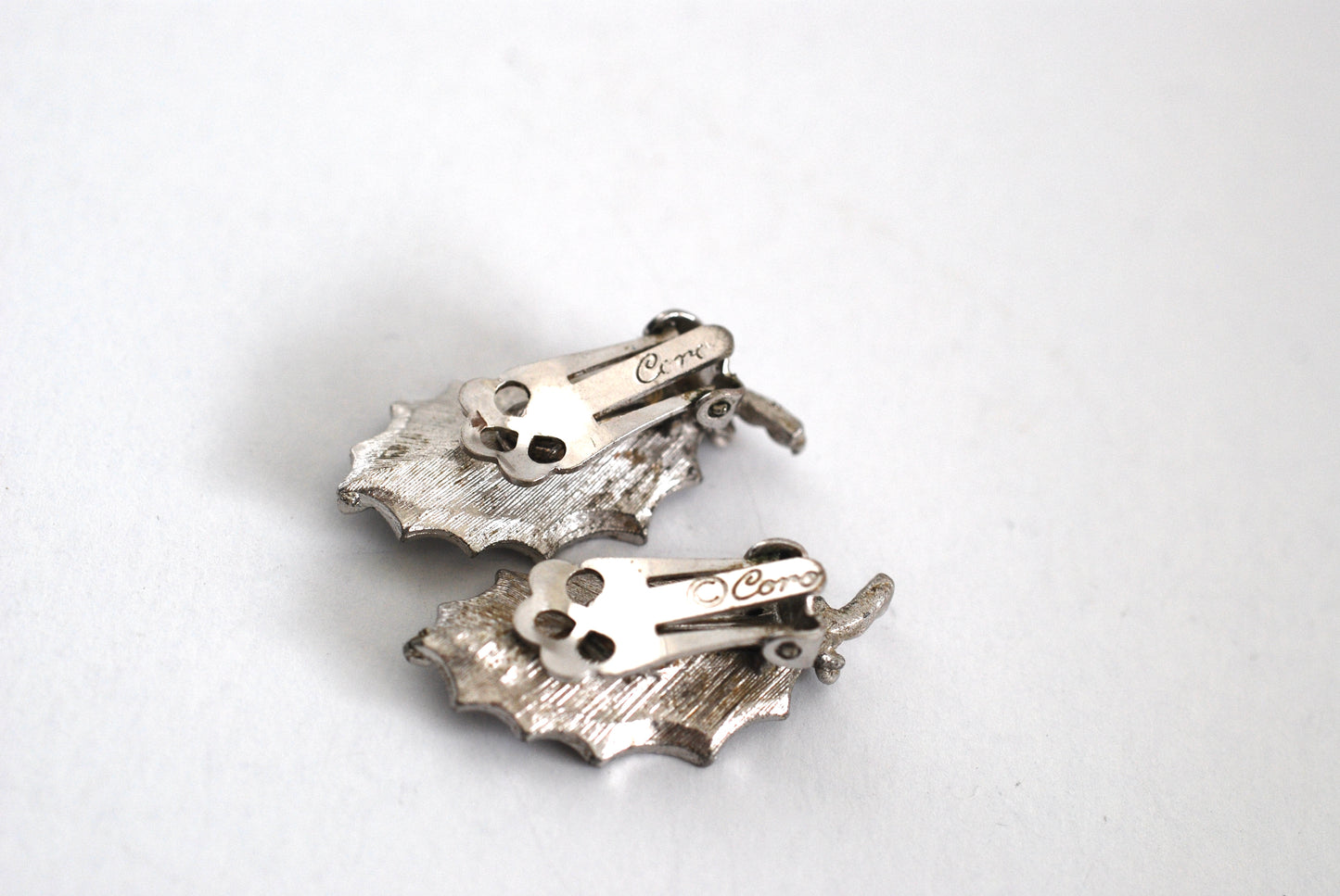 Coro Silver Tone Leaf Earrings