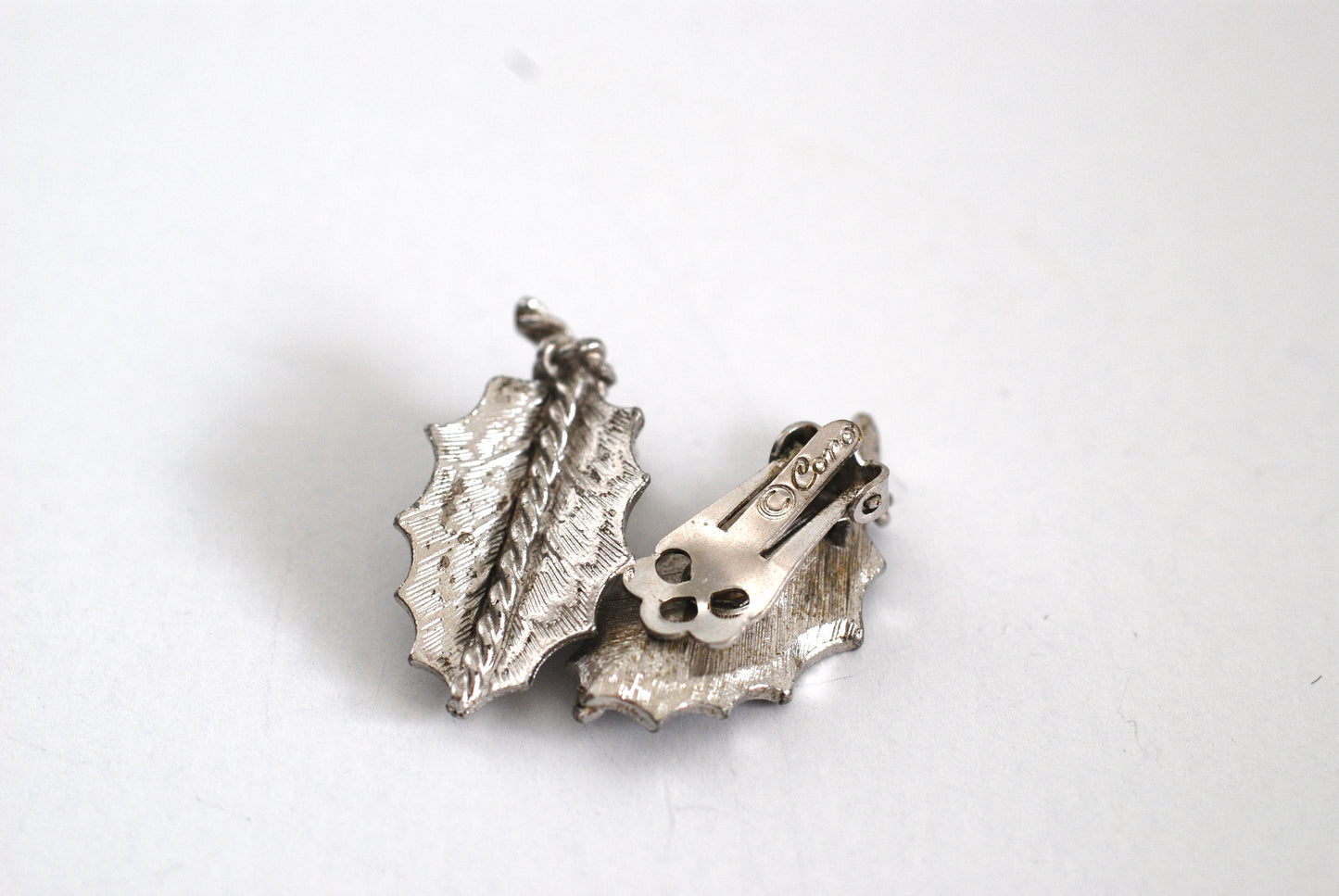 Coro Silver Tone Leaf Earrings