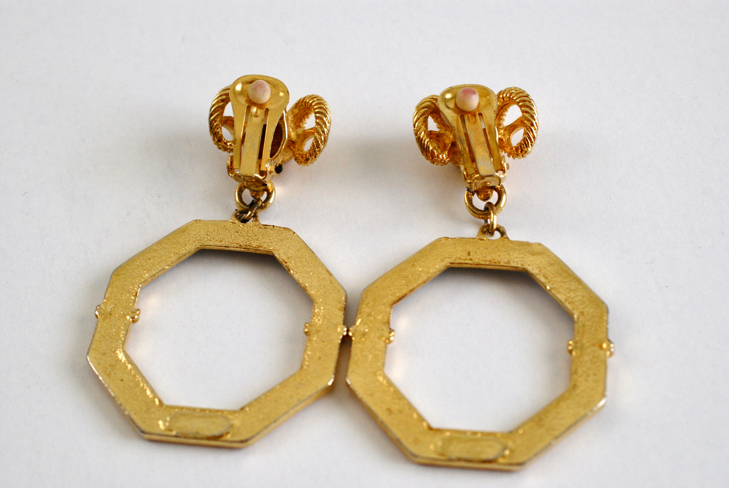 Door Knocker Earrings Rams Head Rhinestone and Black Enamel