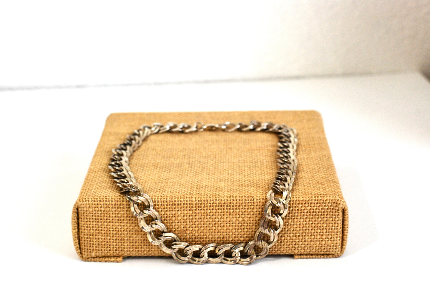 Large Double Link Silver Metal Chain Necklace 18"