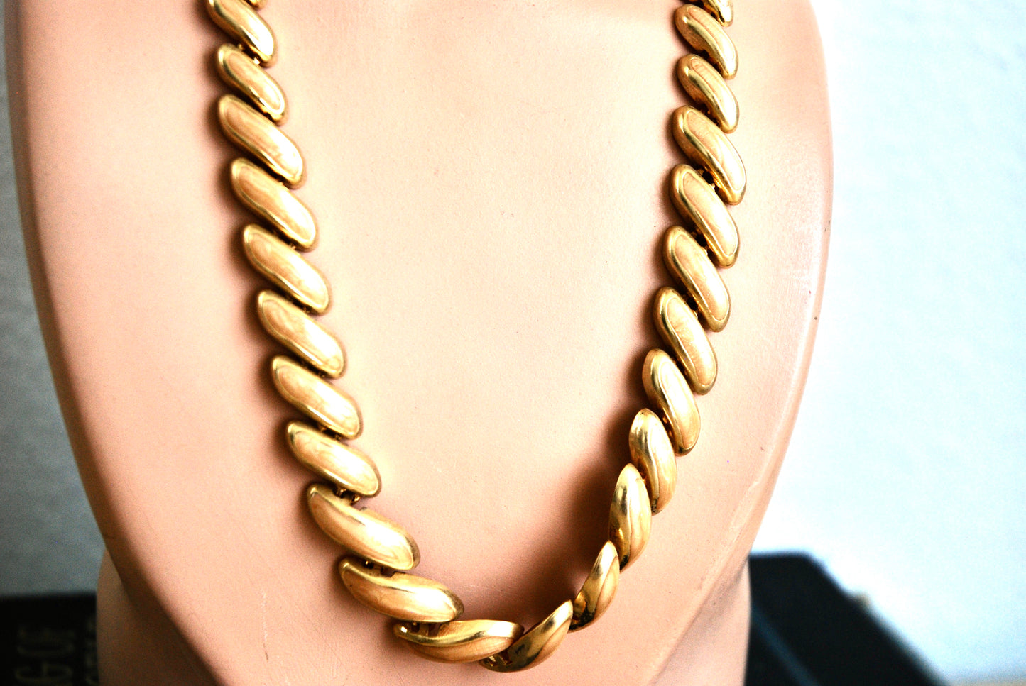 Gold Tone & Apricot Enamel Necklace
