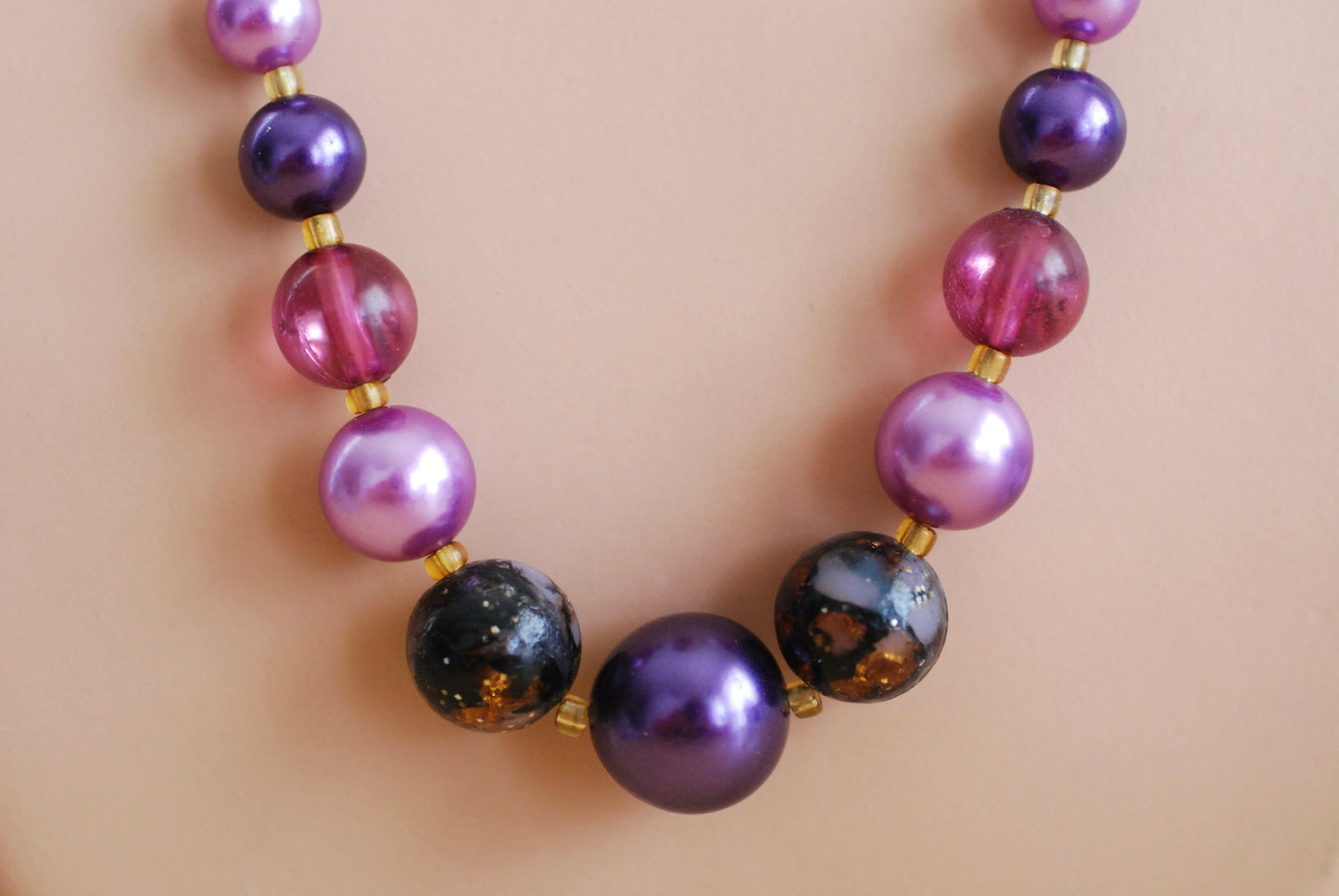 Vintage Purple Beaded Necklace 1950s, 1960s