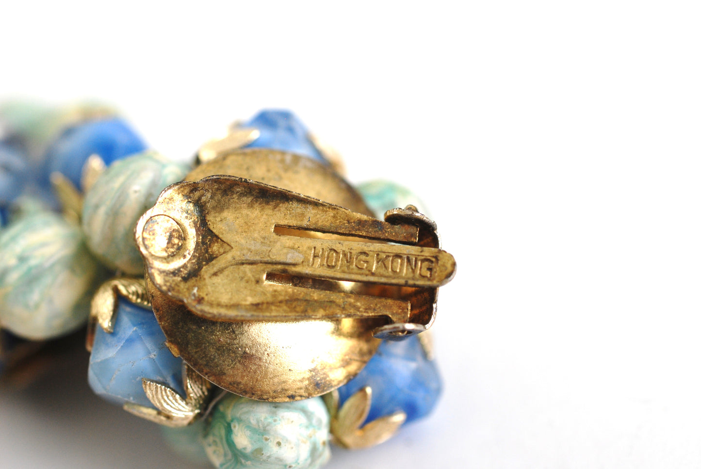 Vintage Blue Cluster Earrings Marked Hong Kong