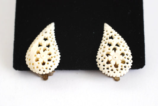1940's Celluloid Paisley Cutout Earrings Clip On Style