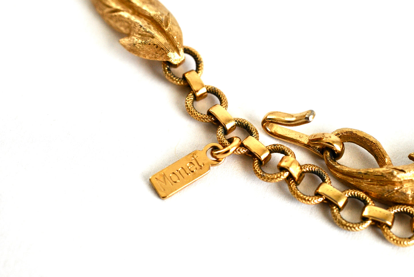 Vintage Monet Leaf Choker Goldtone Metal