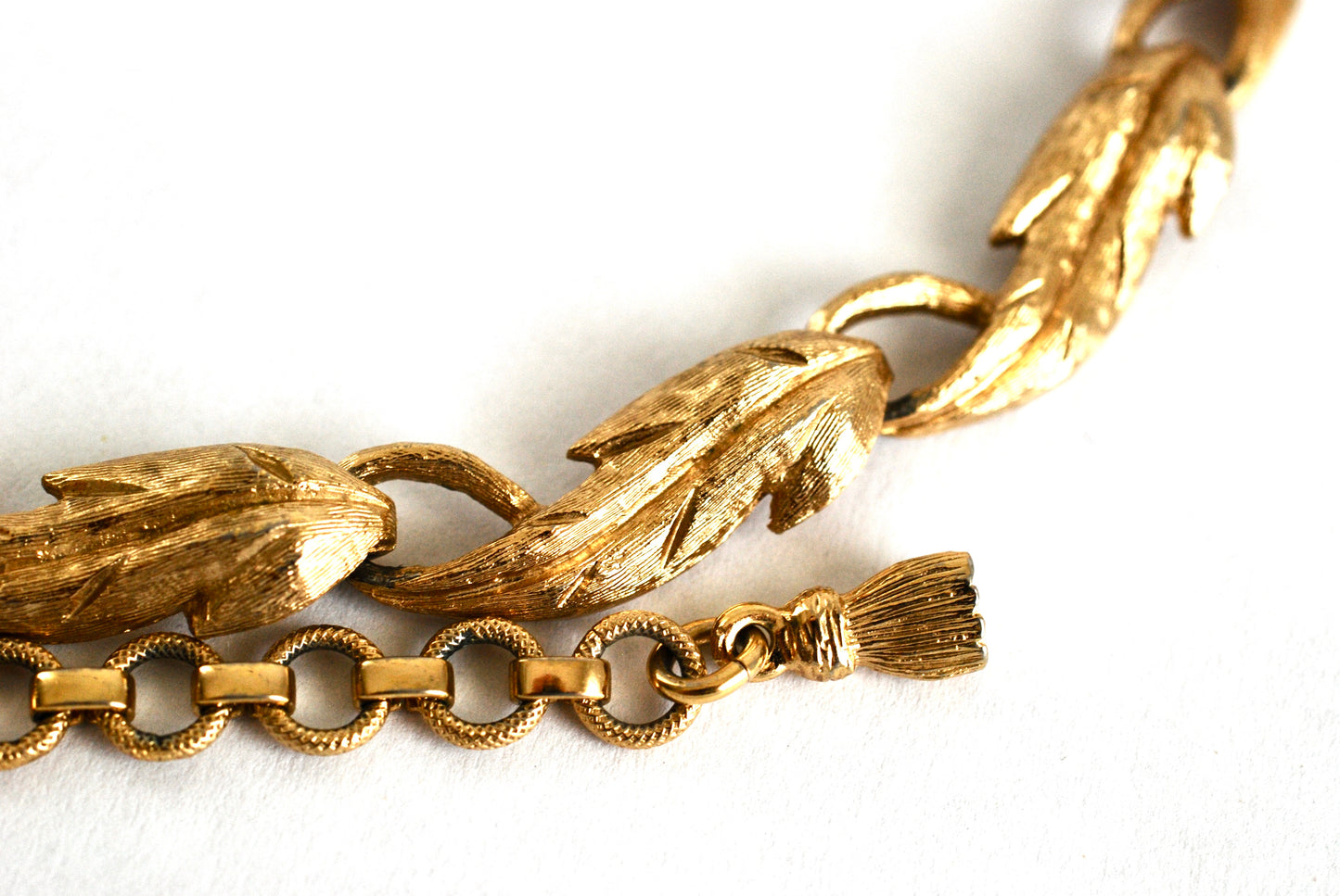 Vintage Monet Leaf Choker Goldtone Metal