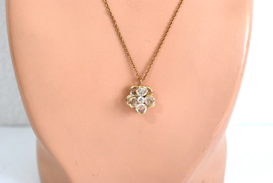 Vintage Crystal Flower Pendant Necklace Gold Plated