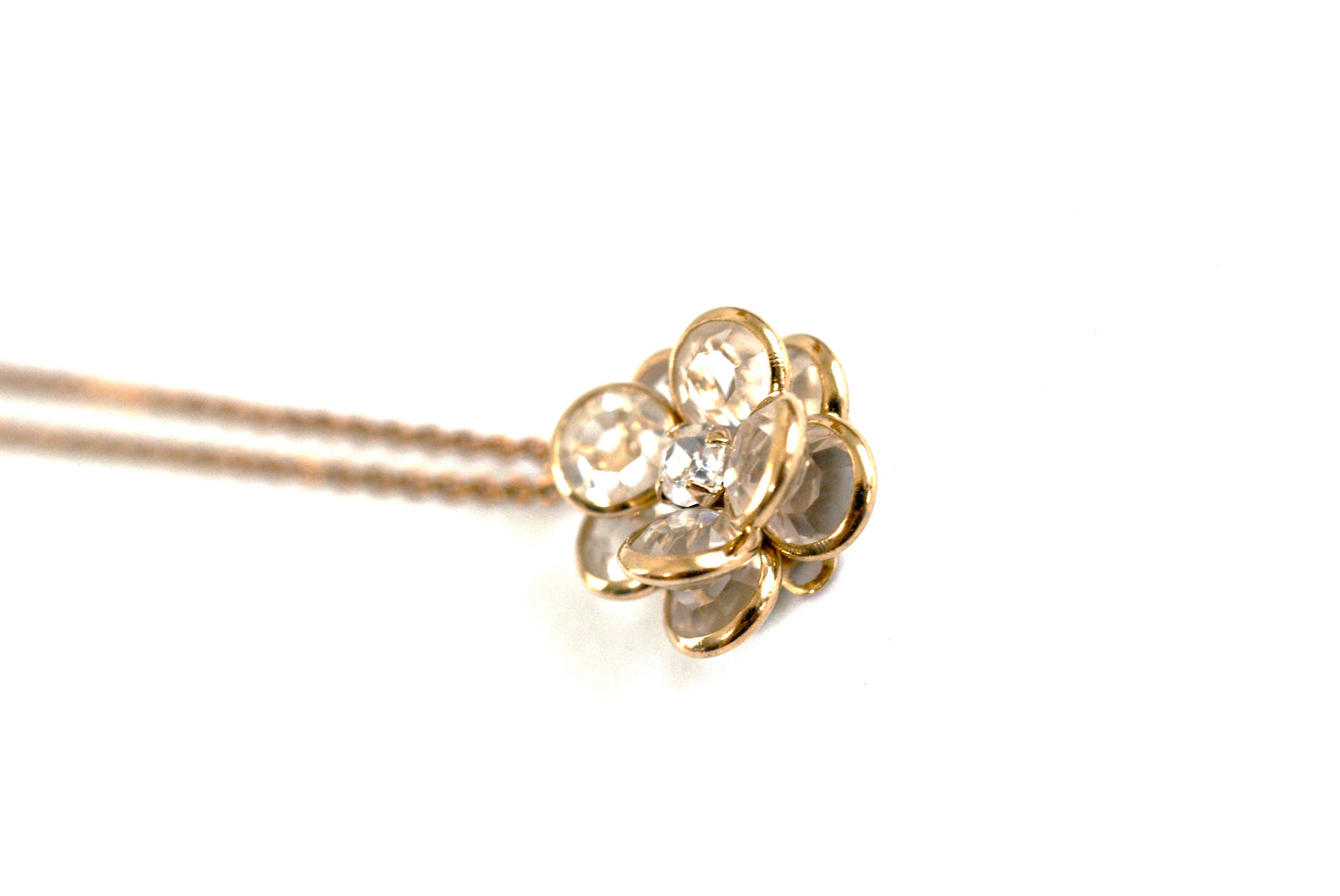 Vintage Crystal Flower Pendant Necklace Gold Plated