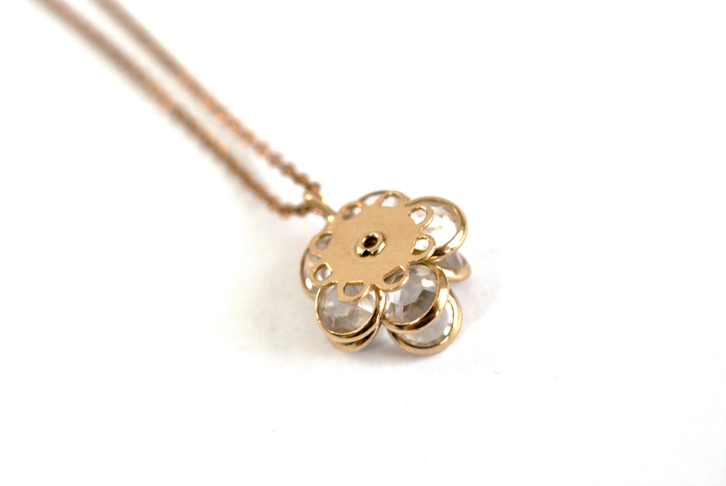 Vintage Crystal Flower Pendant Necklace Gold Plated