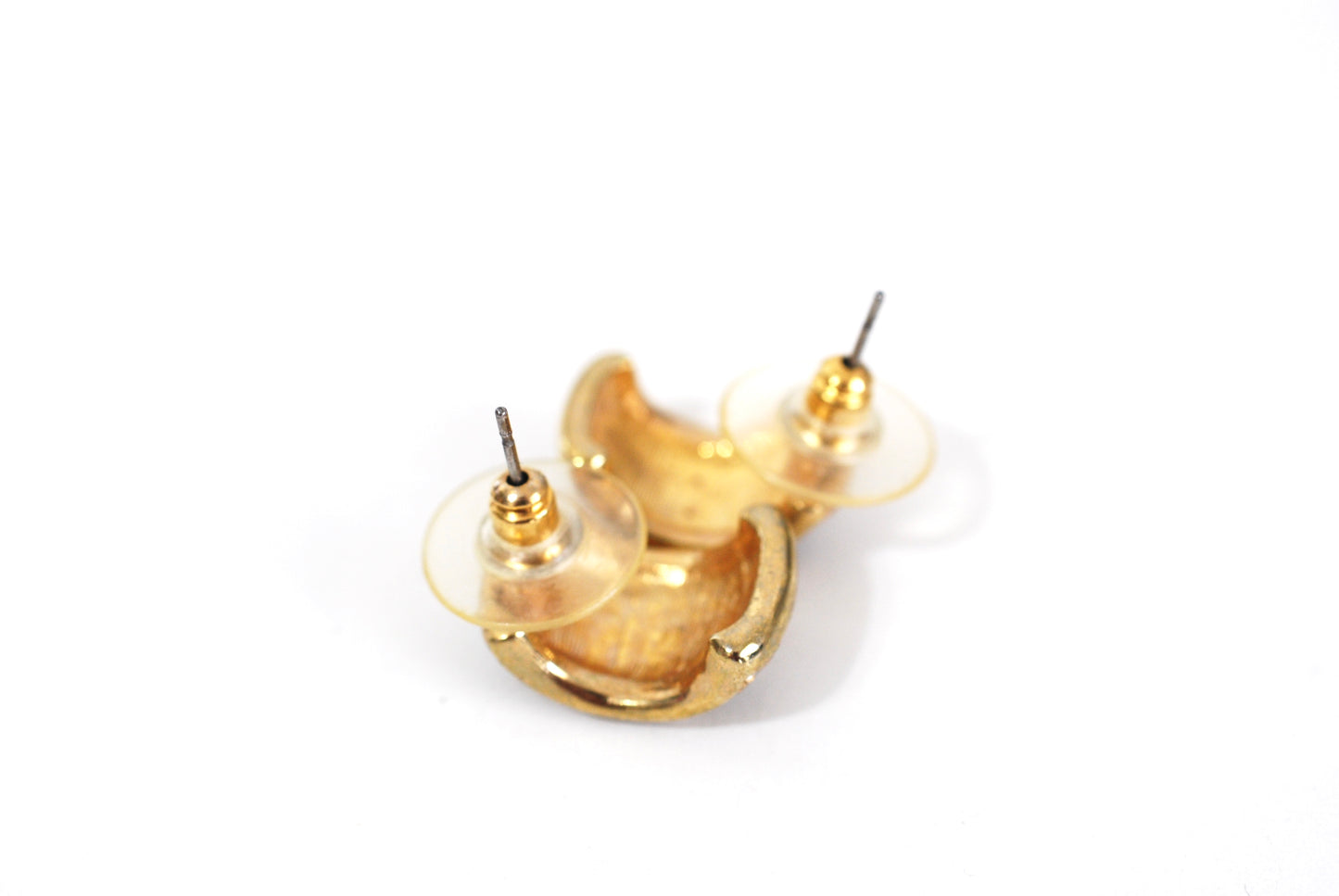 Black Enamel and Gold Tone Ear Huggers Rhinestone Encrusted