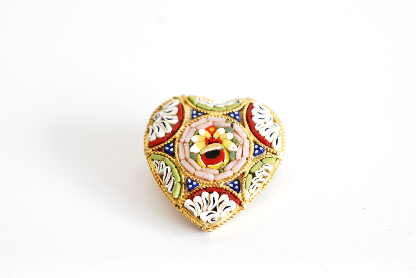 Micro Mosaic Heart Brooch Stamped Italy