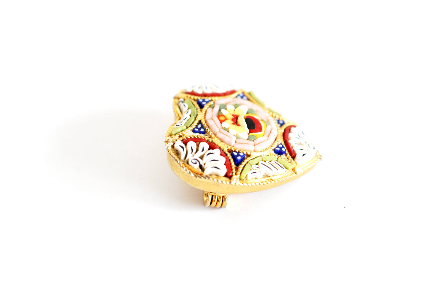 Micro Mosaic Heart Brooch Stamped Italy