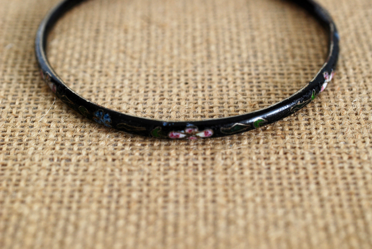 Vintage Black Cloisonné Thin Bracelet
