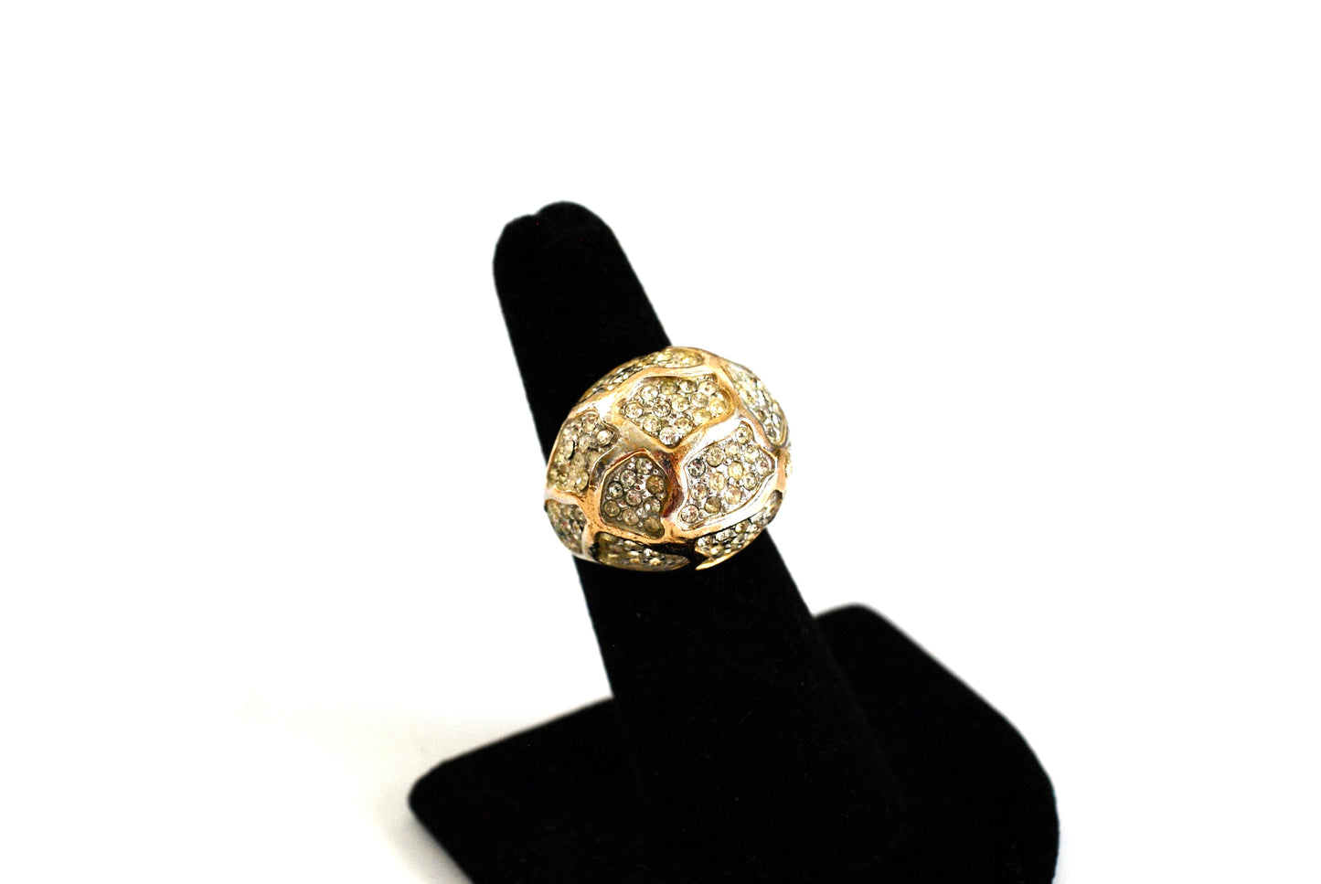 Rhinestone Encrusted Bubble or Dome Cocktail Ring Gold Tone