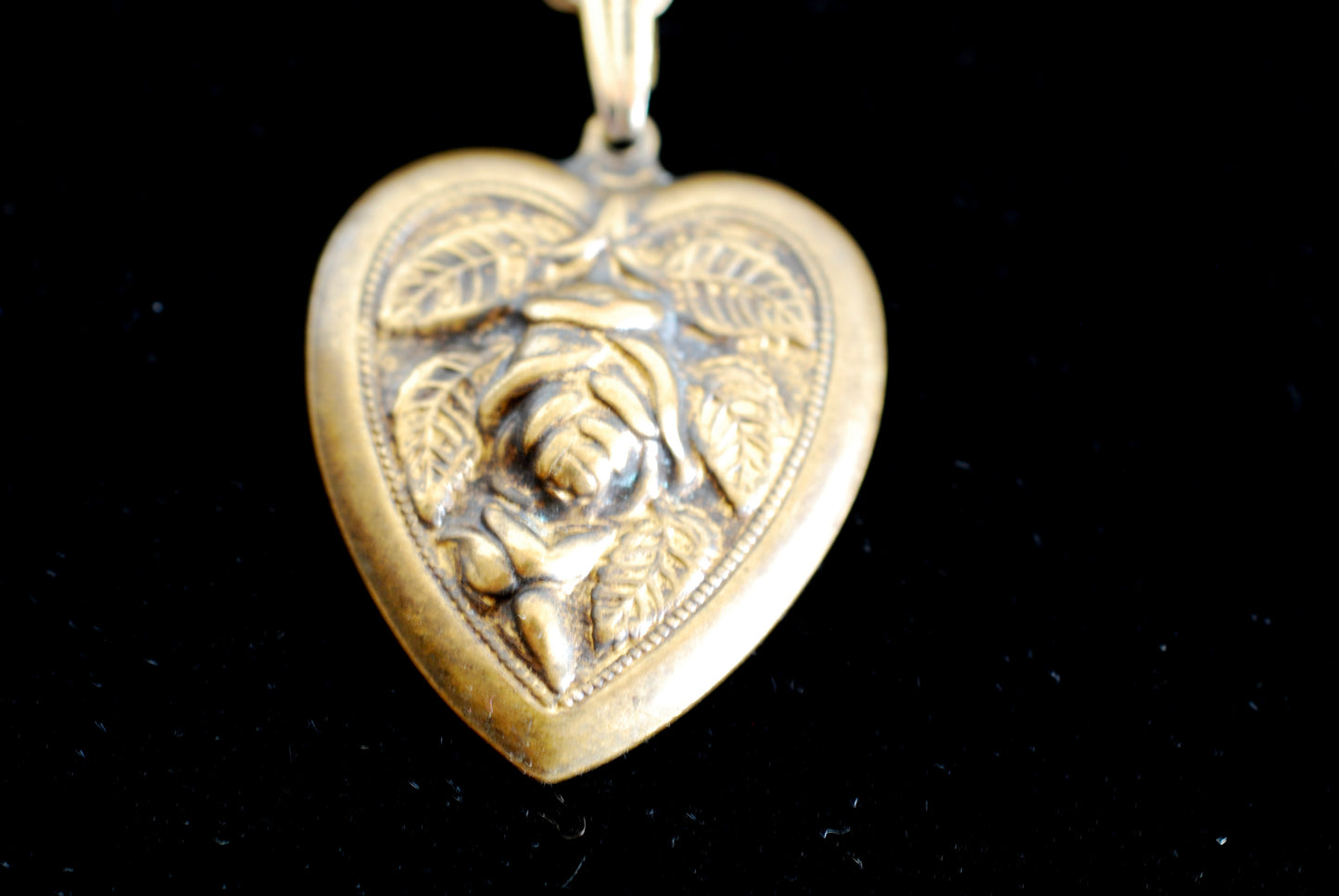 Brass Repousse Heart Pendant on Gold Filled Chain