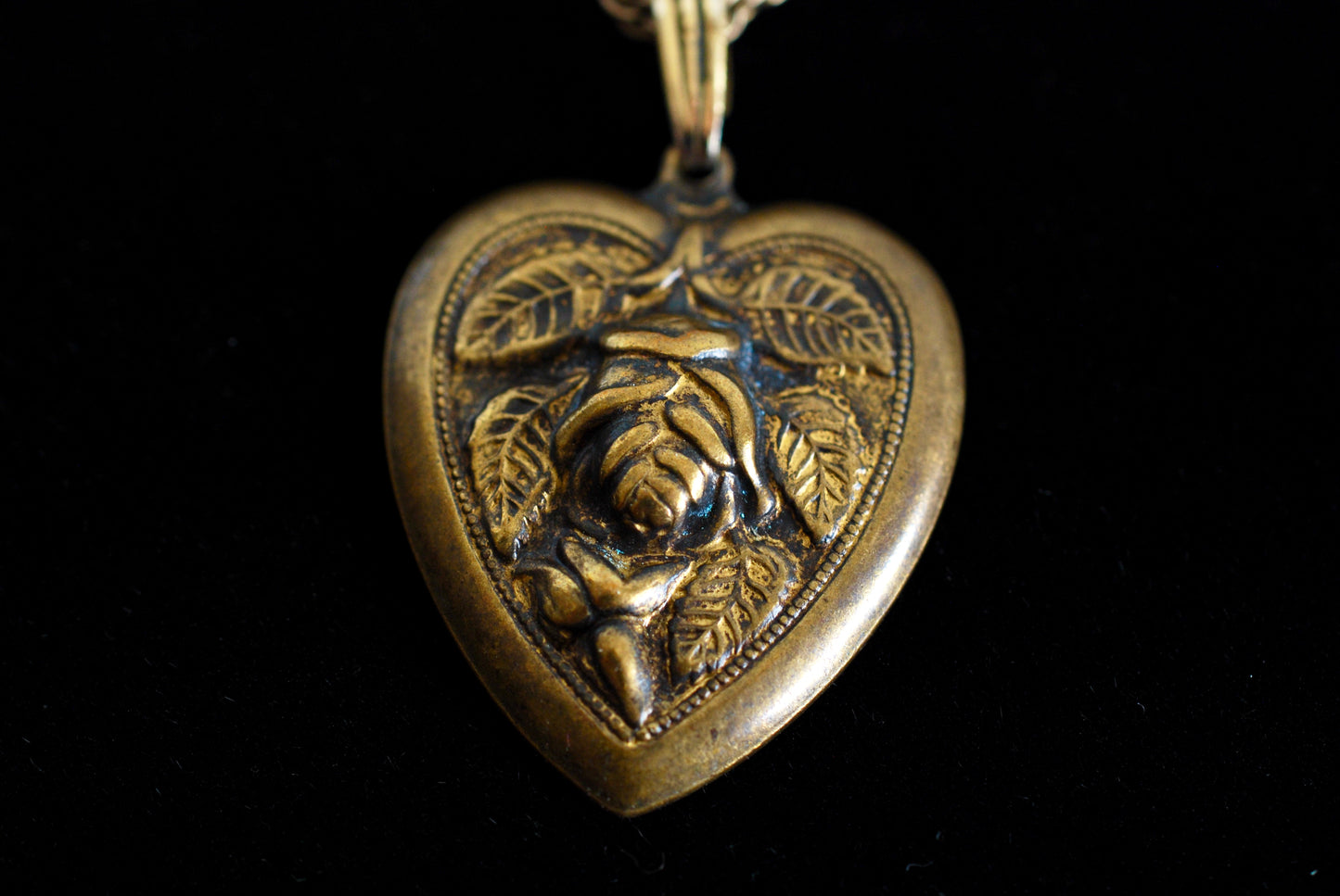 Brass Repousse Heart Pendant on Gold Filled Chain