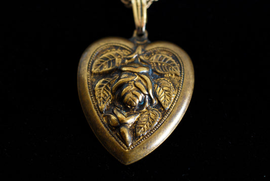 Brass Repousse Heart Pendant on Gold Filled Chain