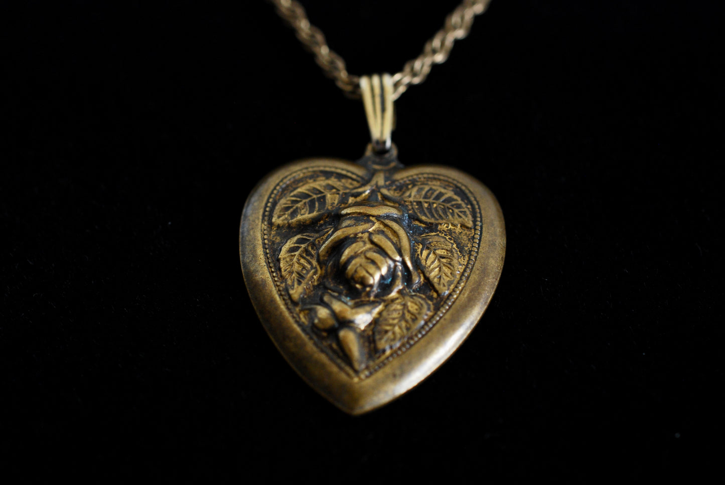 Brass Repousse Heart Pendant on Gold Filled Chain