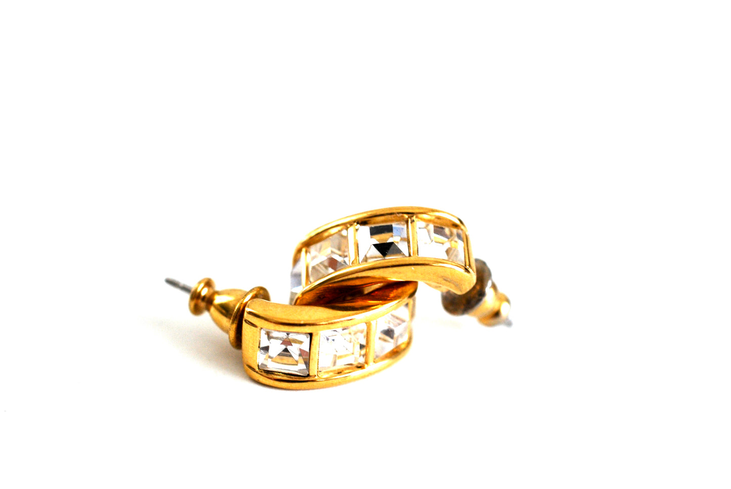 Vintage Swarovski Half Hoop Earrings Square Crystals