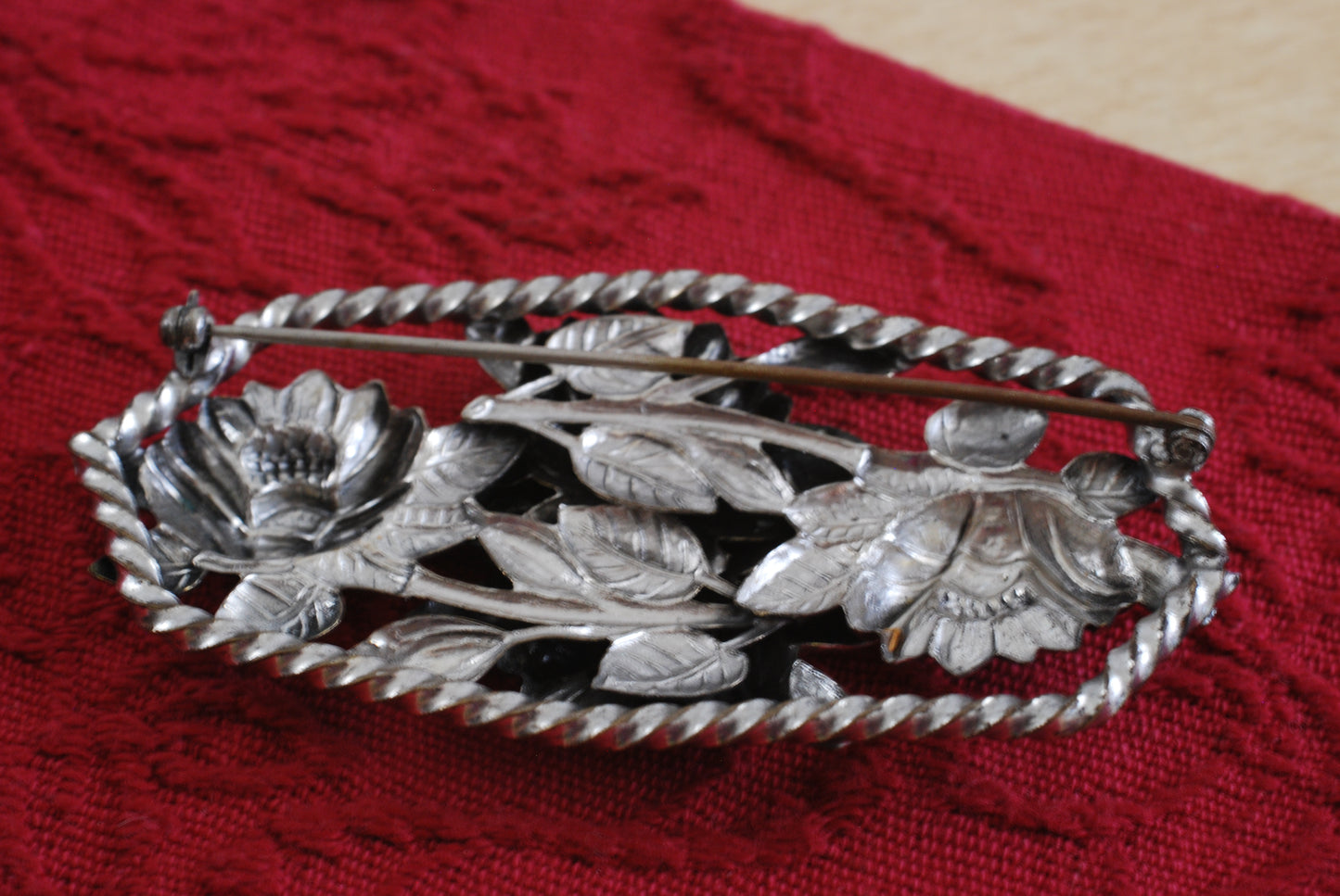 Large Floral Brooch in Silver Repousse
