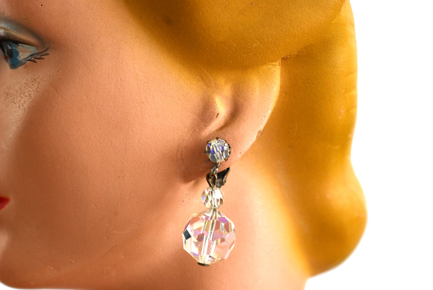 Faceted Aurora Borealis Crystal Drop Earrings