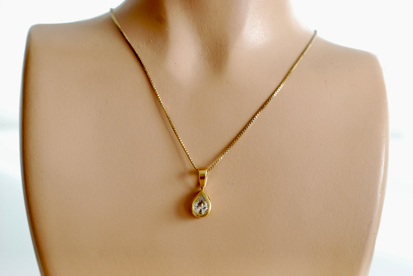 Pear Shaped Gold Plated CZ Pendant Necklace