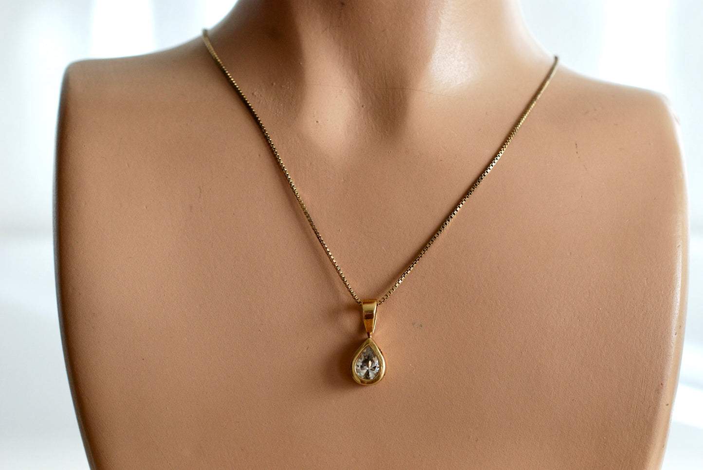 Pear Shaped Gold Plated CZ Pendant Necklace