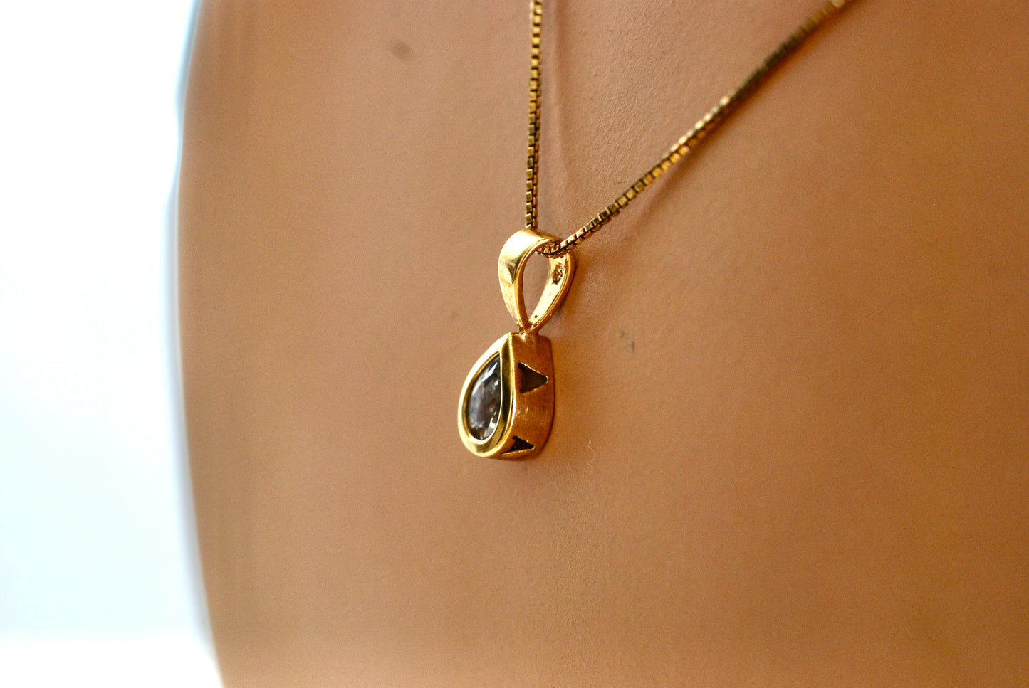 Pear Shaped Gold Plated CZ Pendant Necklace