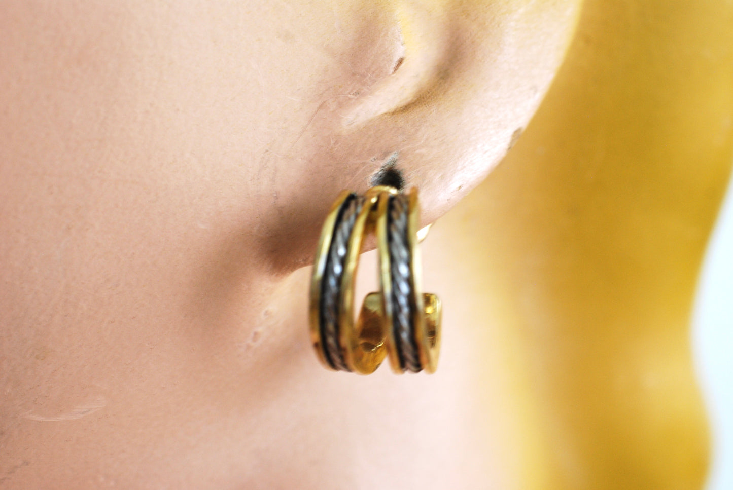 Two Tone Metal Ear Hugger Double Half Hoop Earrings