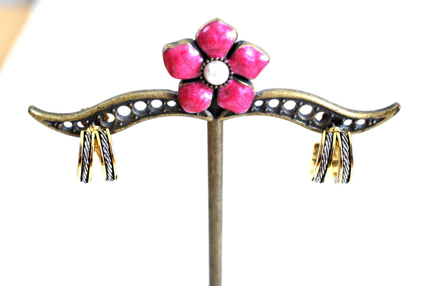 Two Tone Metal Ear Hugger Double Half Hoop Earrings