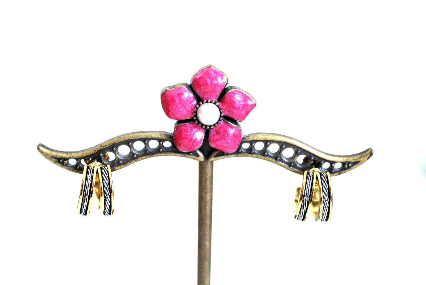 Two Tone Metal Ear Hugger Double Half Hoop Earrings