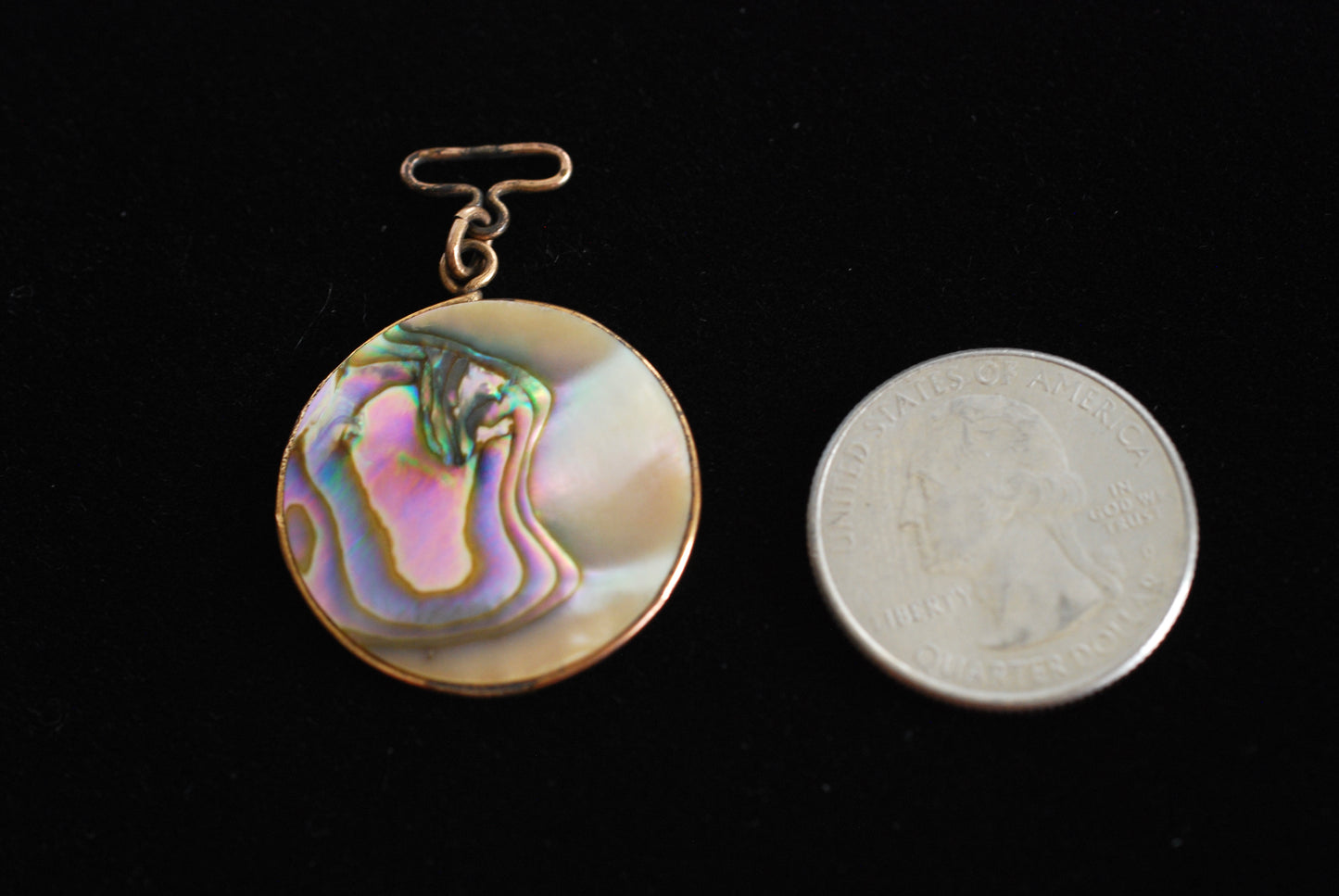 Antique Abalone Shell Disc Pendant