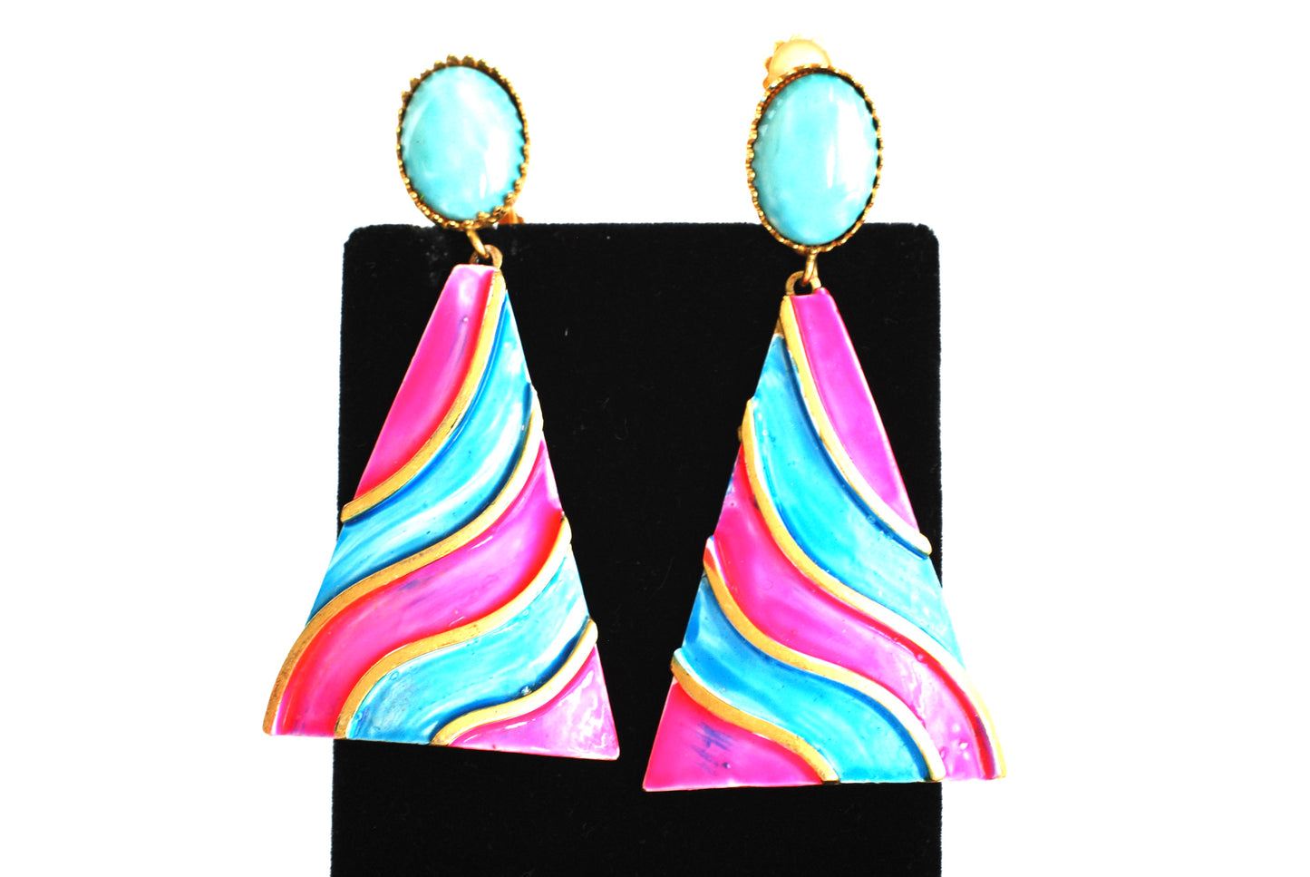 Hot Pink and Sky Blue Vintage Earrings Drop Dangle