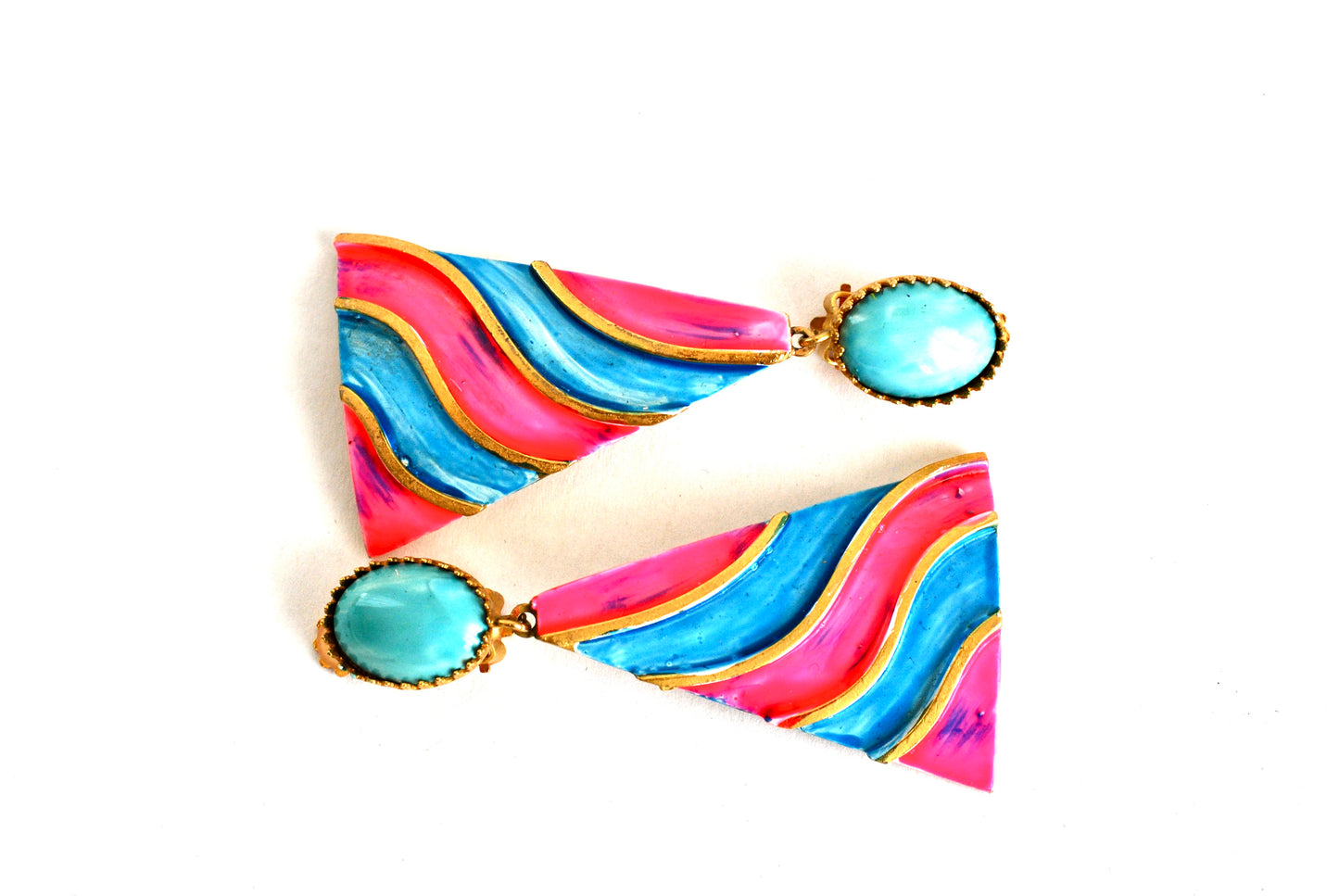 Hot Pink and Sky Blue Vintage Earrings Drop Dangle