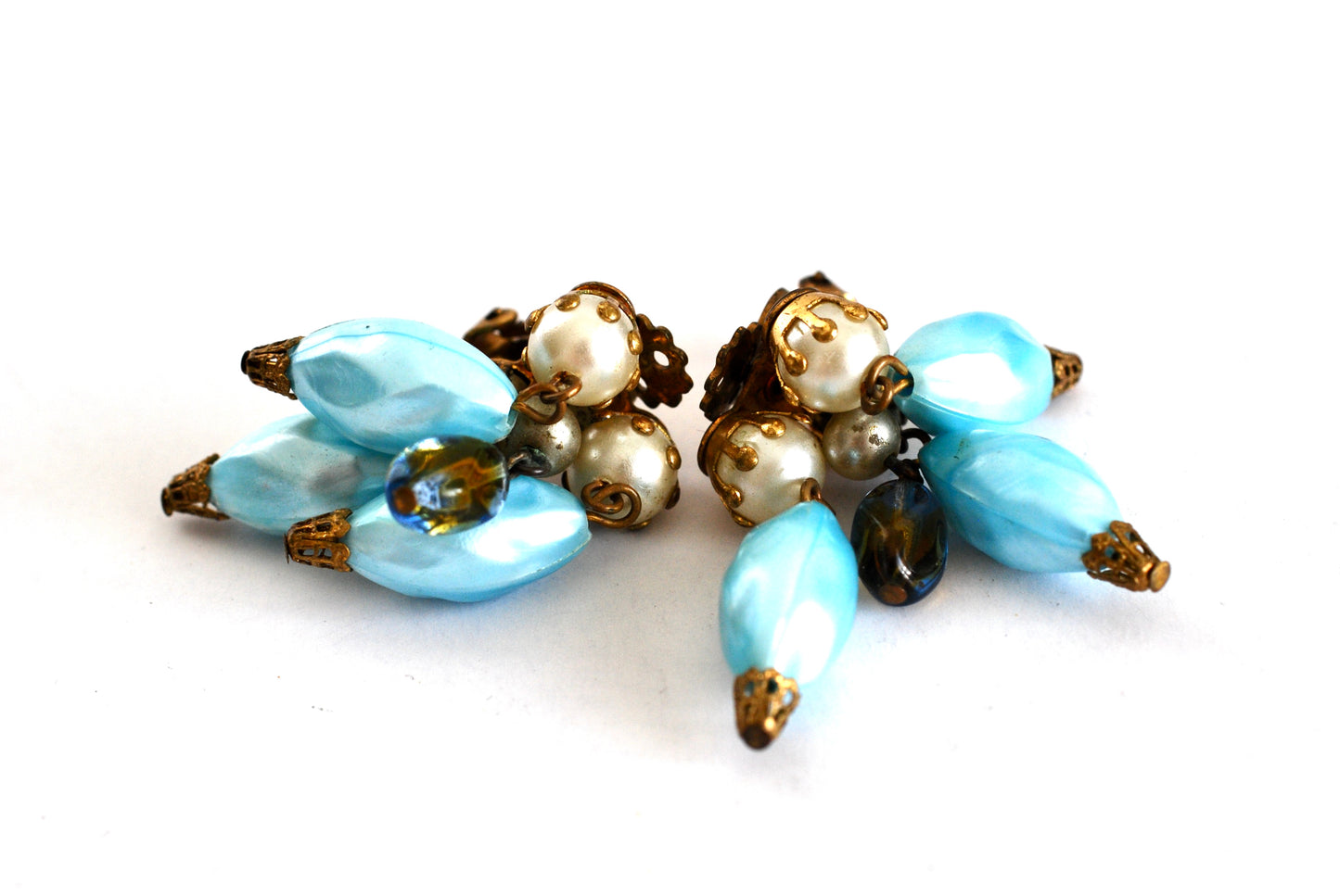 Vintage Baby Blue Dangle Earrings Clip Ons 1950s