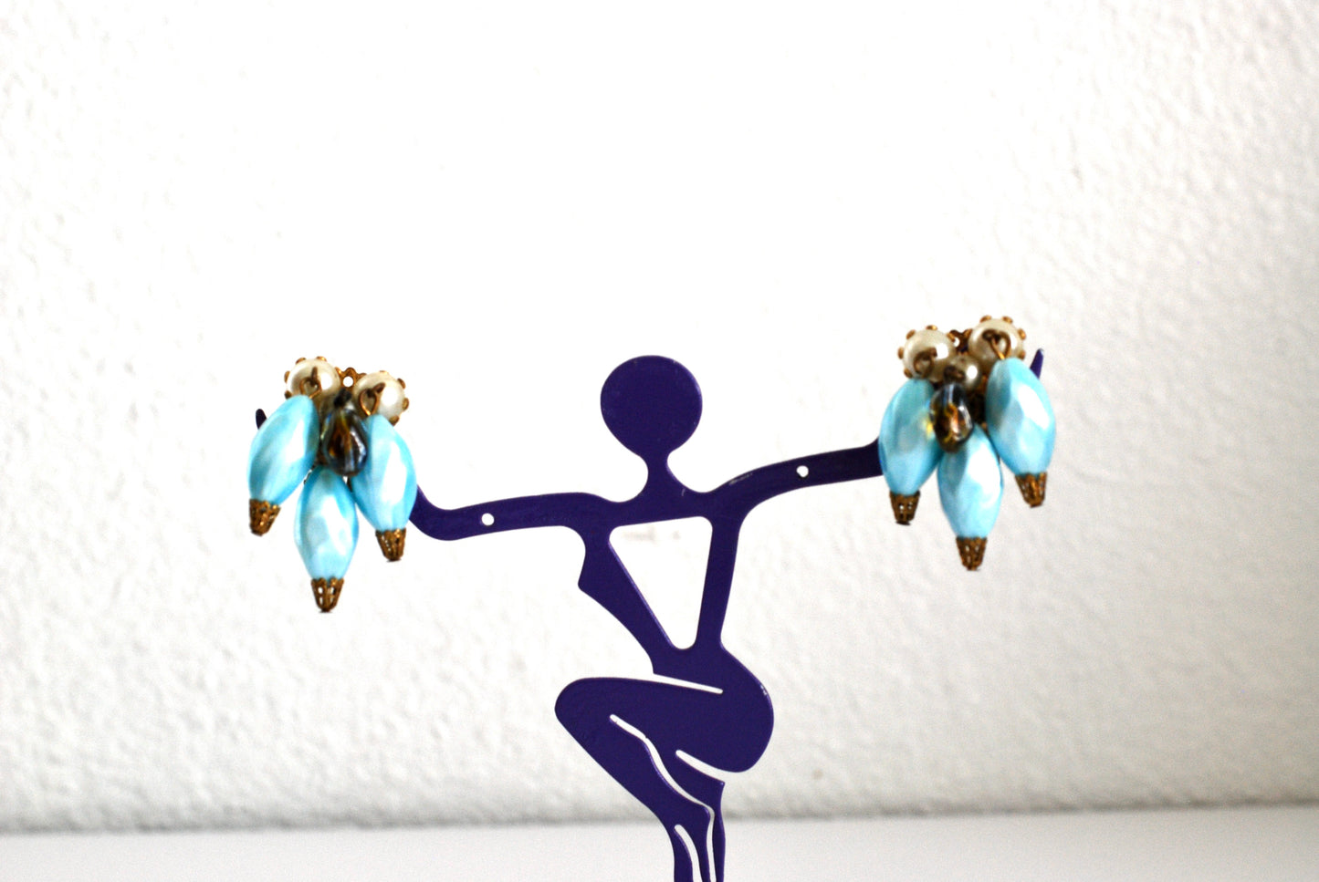 Vintage Baby Blue Dangle Earrings Clip Ons 1950s