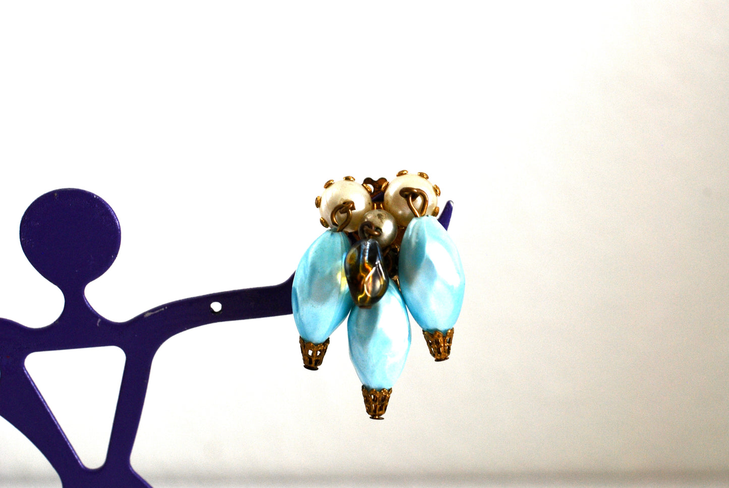 Vintage Baby Blue Dangle Earrings Clip Ons 1950s