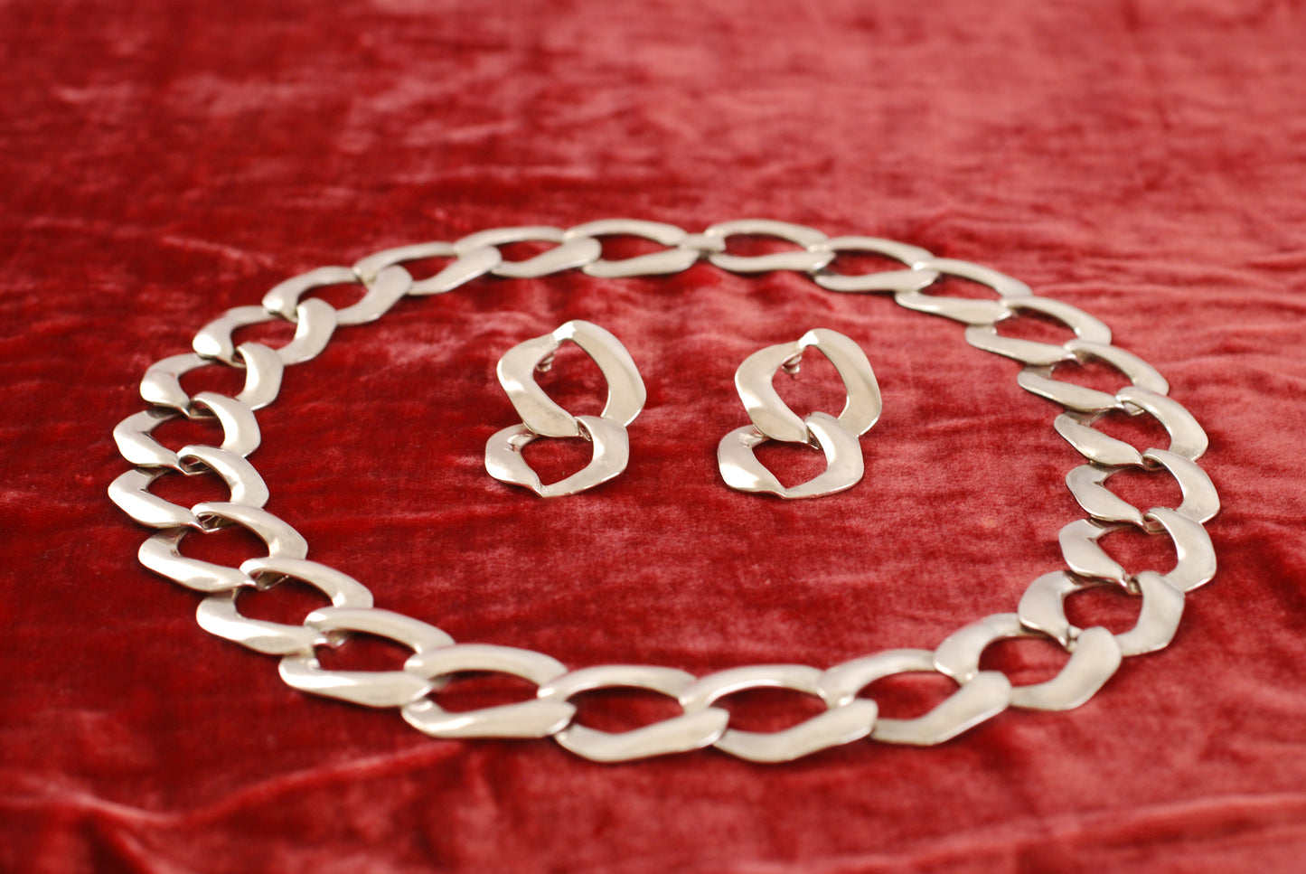 Chunky Chain Necklace & Earrings Silver Metal