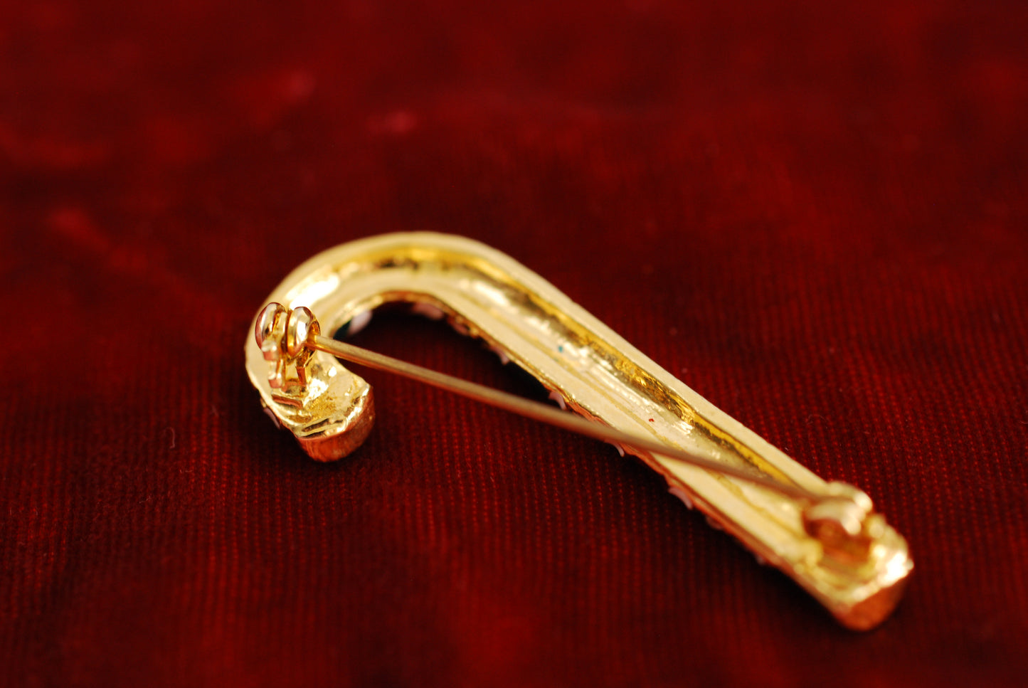 Vintage Candy Cane Brooch Rhinestone Enamel
