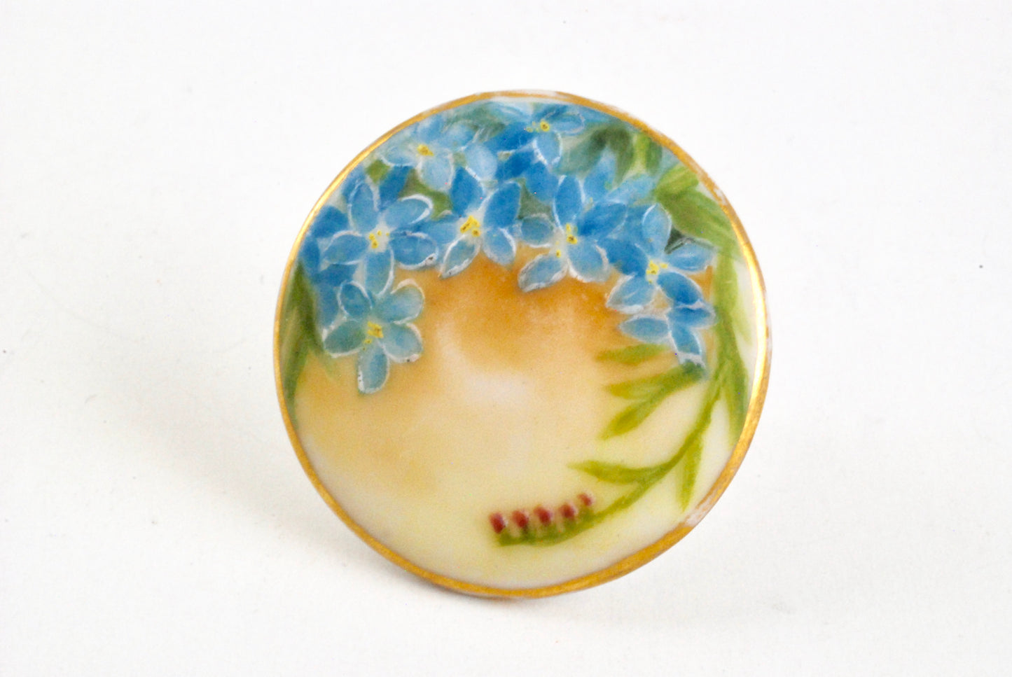 Vintage Porcelain Earrings Hand Painted Forget Me Nots
