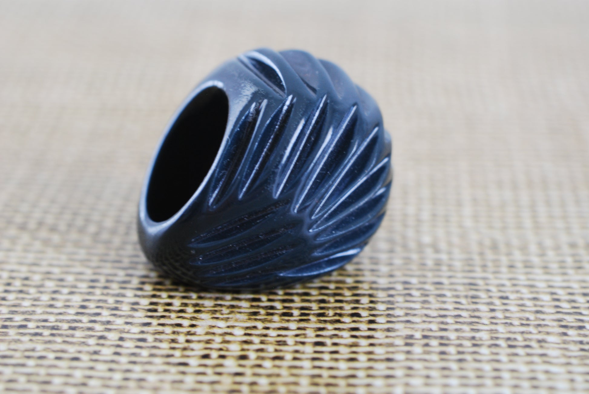 Huge Chunky Deep Green Carved Plastic Ring size 5