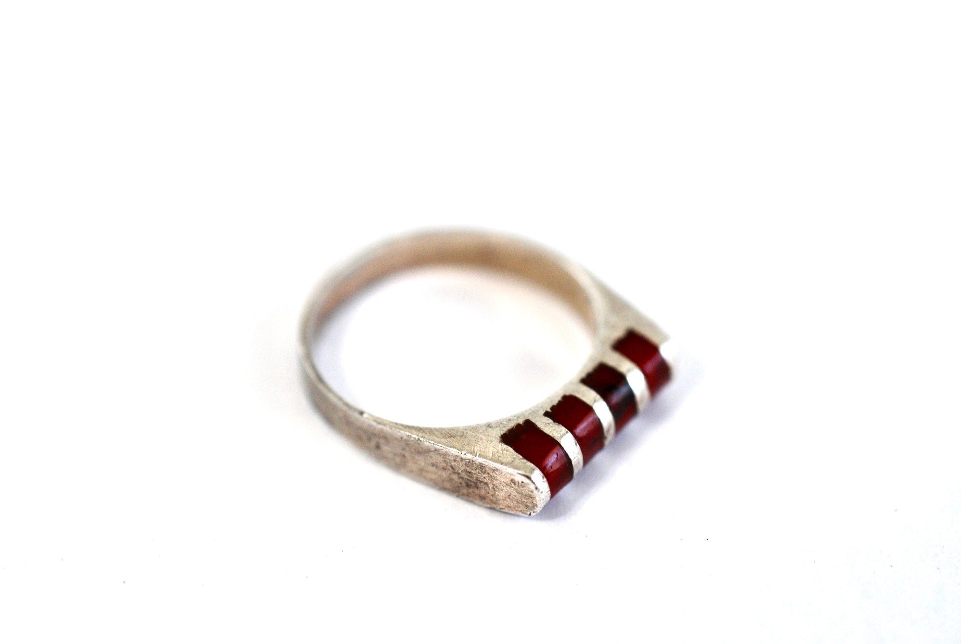 Tiny Sterling and Carnelian Pinky Ring size 4 1/2
