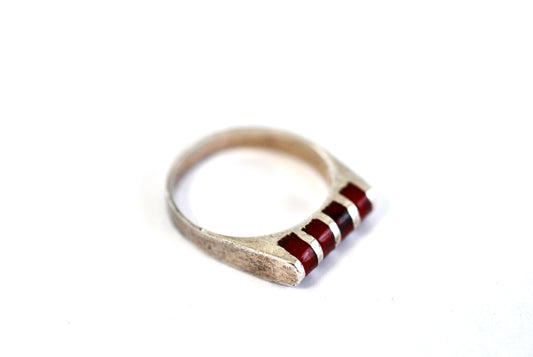 Tiny Sterling and Carnelian Pinky Ring size 4 1/2