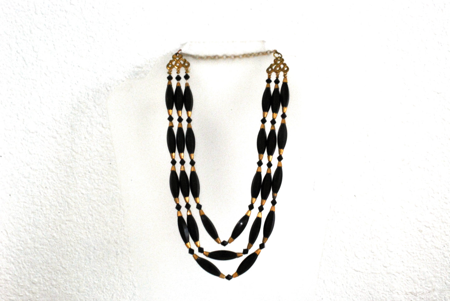 Brass and Black Three Strand Necklace