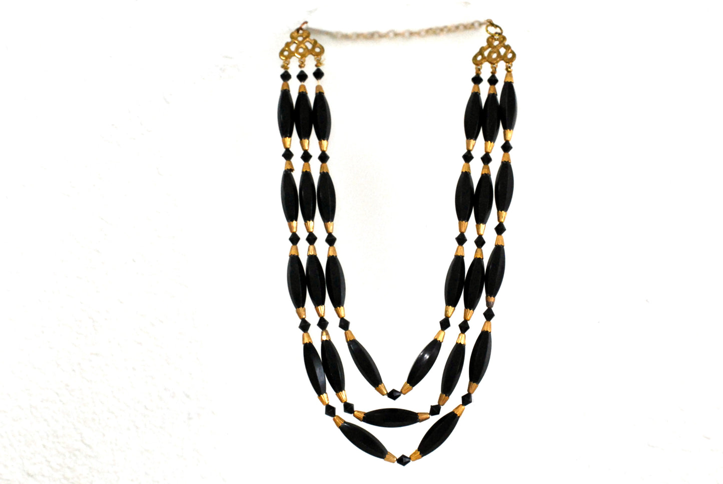 Brass and Black Three Strand Necklace