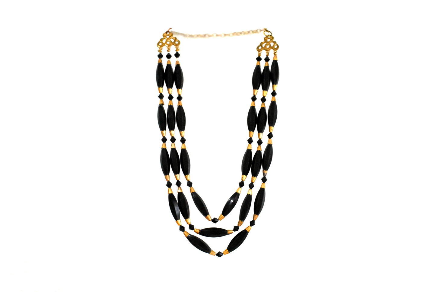 Brass and Black Three Strand Necklace