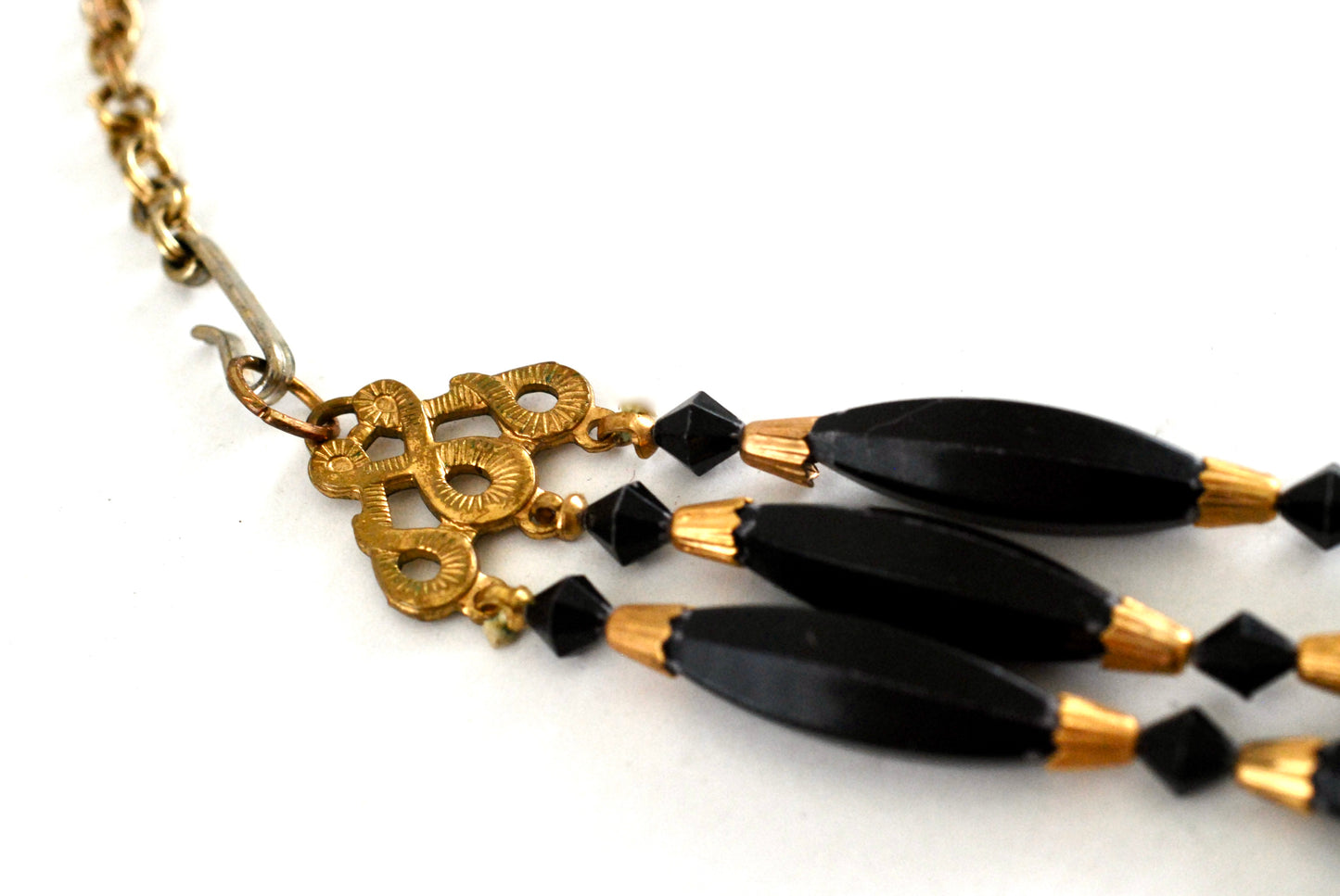 Brass and Black Three Strand Necklace