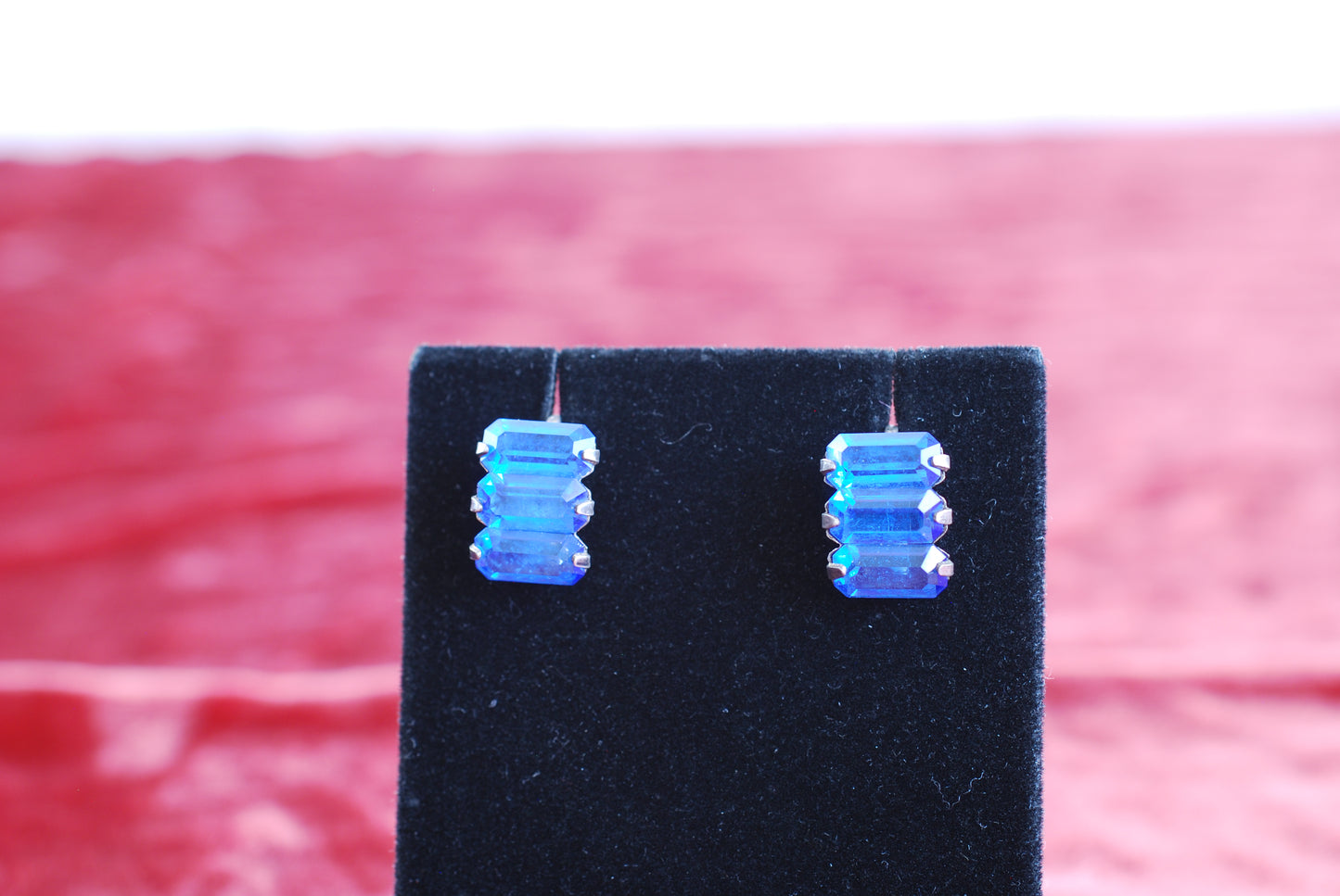 Antique Sterling Sapphire Glass Earrings